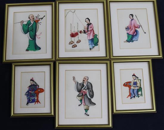 Chinese School, six gouache on pith paper, Mandarin figures, largest 13.5 x 10cm